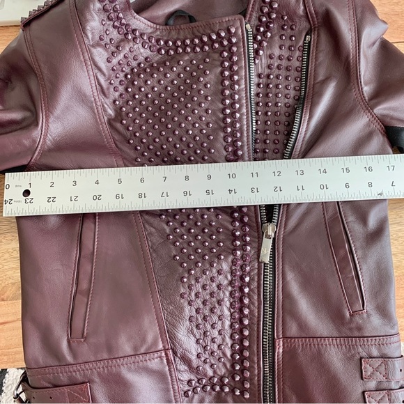 Nour Hammour Oxblood Red Erin Studded Real Leather Fitted Motorcycle Jacket - Picture 9 of 16